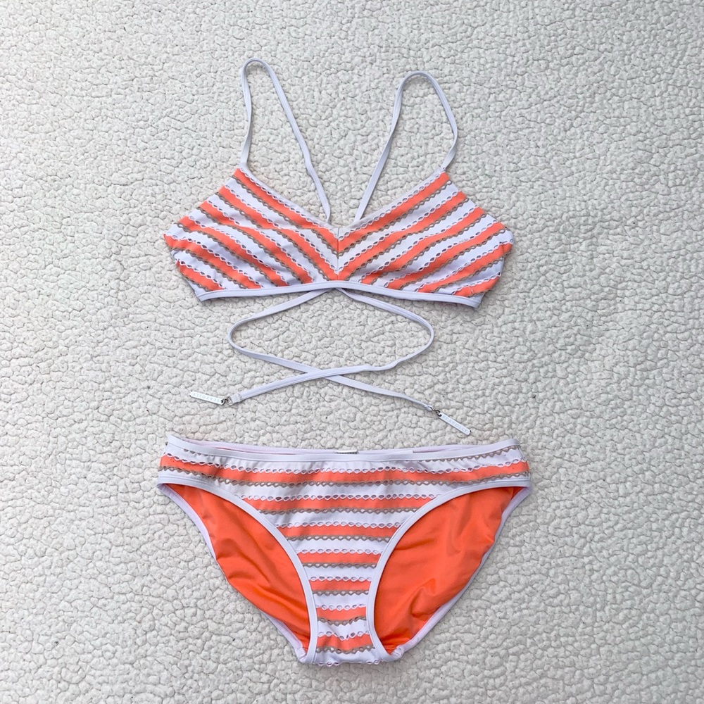 Seafolly Coast to Coast Orange White Striped Bikini Set